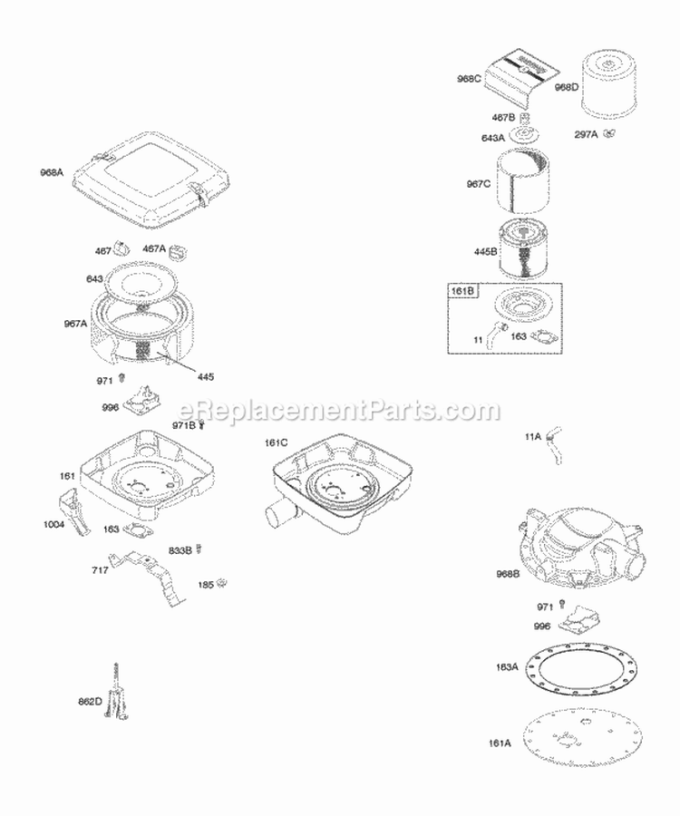 Air Cleaner Diagram and Parts List for 295447-0142-E1  Briggs and Stratton Engine